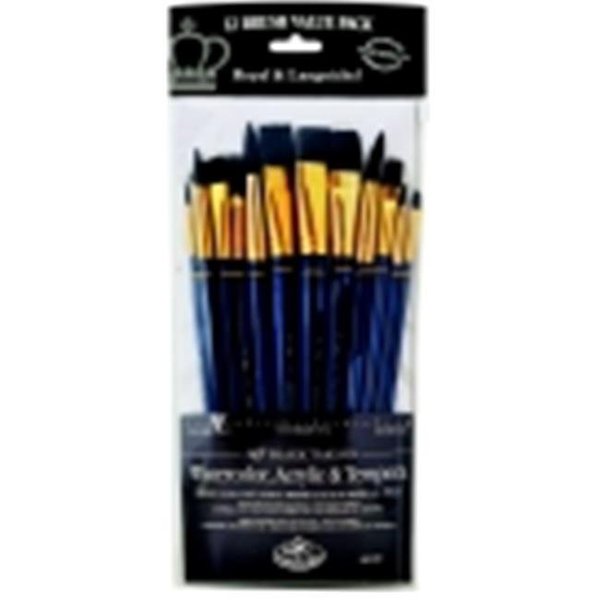 Royal Brush Royal Brush Zip & Close Soft Black Taklon Long Wood Handle Paint Brush; Set 12 1440151